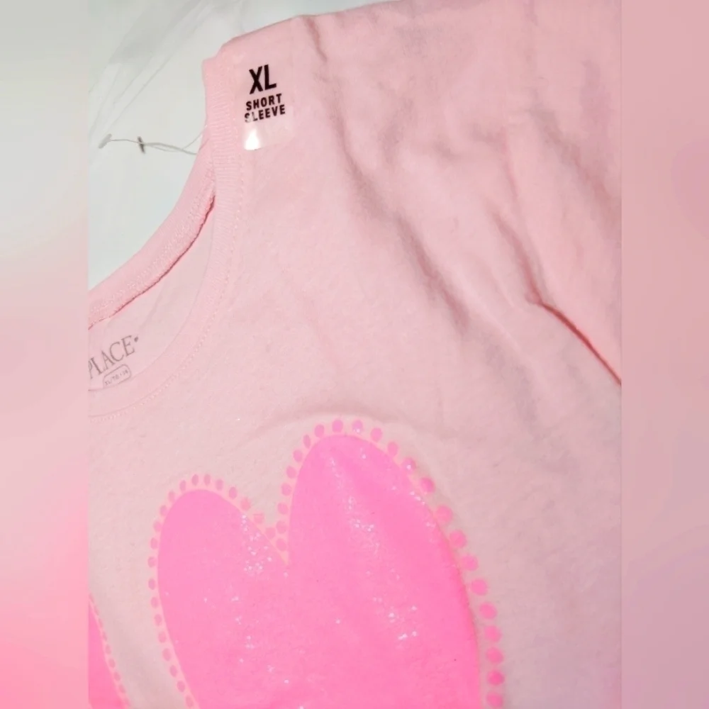 The Children's Place Glittery LOVE Short Sleeve Shirt- 14/16